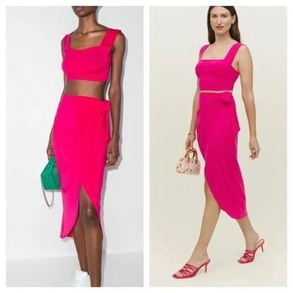 Reformation / Rika Knit Wrap Midi Tie Front Skirt Corvette Hot Pink Small S - Picture 1 of 6